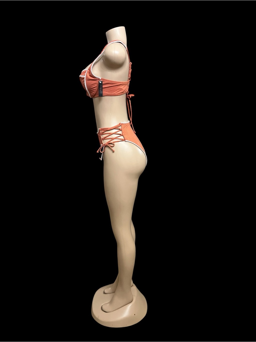 Victoria Secret Rust Orange High-Waist Lace-Up Bikini Set 38 B Top/Medium Bottom - Picture 4 of 7